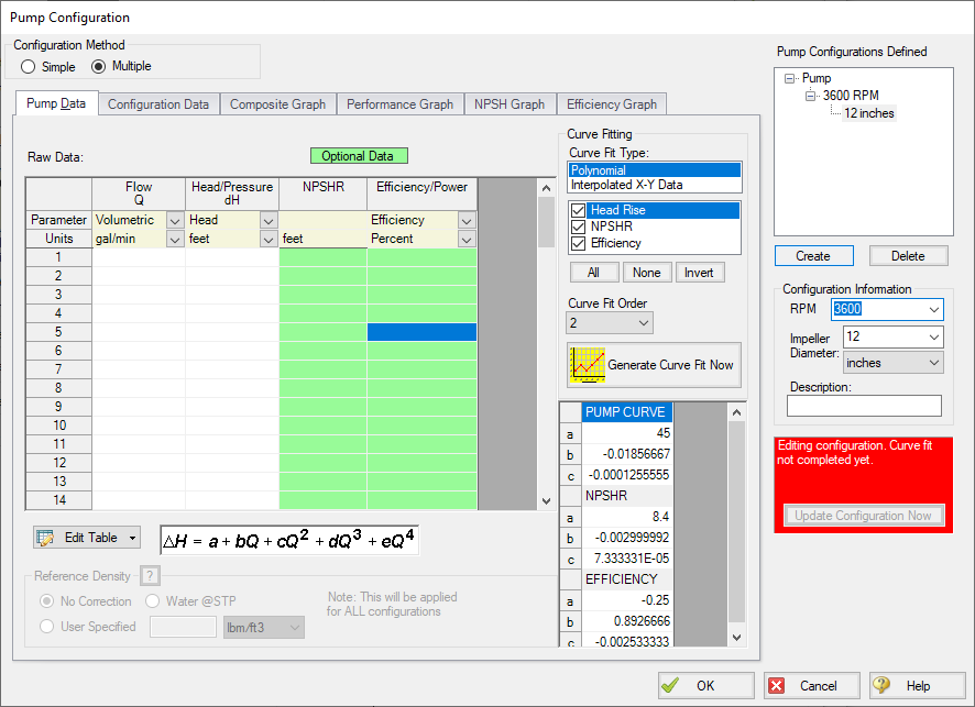 Creating a new configuration in the Pump Configuration window.